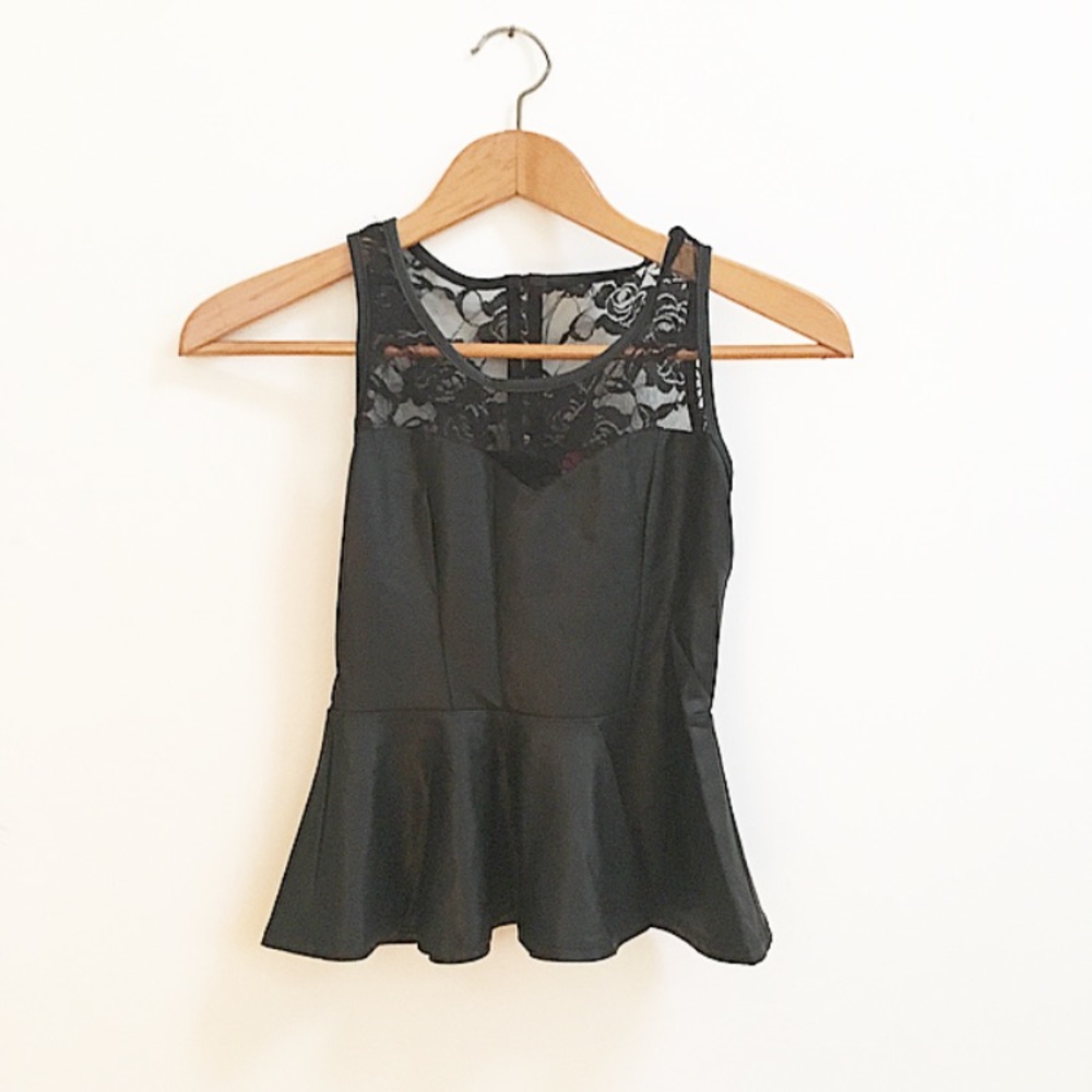 Faux Leather Peplum Lace Top